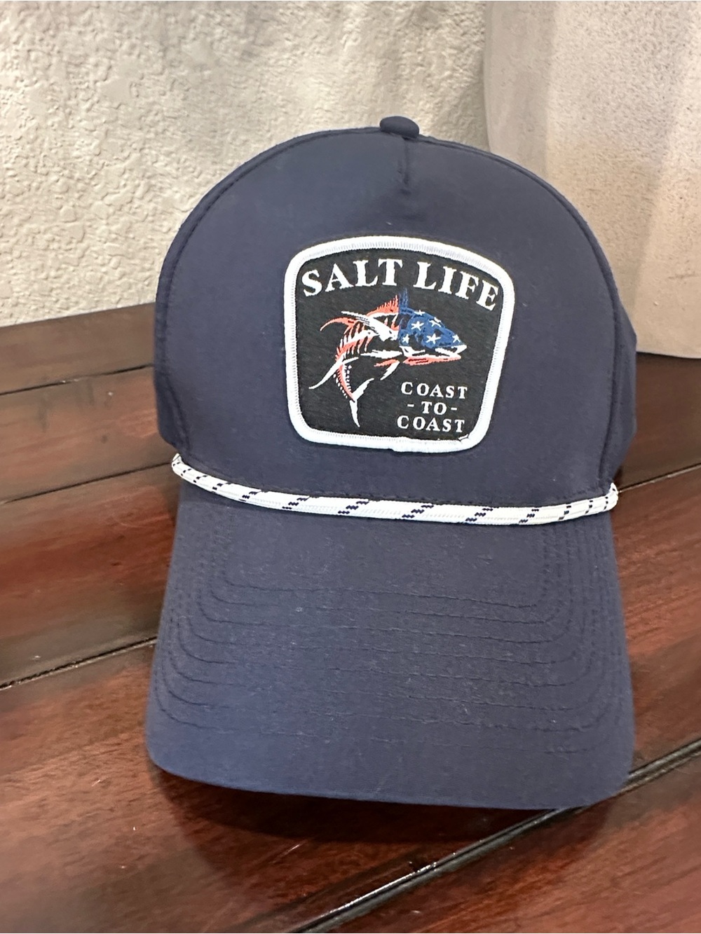 Salt Life Navy Patch Trucker Cap with Rope Detail
